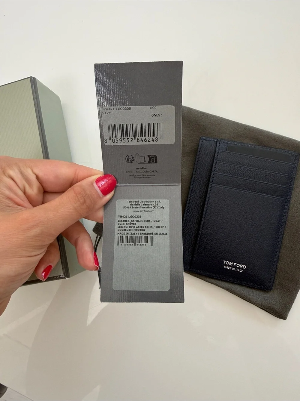 Tom Ford navy leather card holder with T-line detail